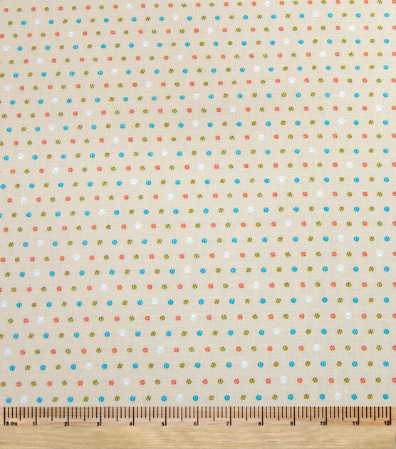 Paws And Dots On Tan Novelty Cotton Fabric, , hi-res, image 2