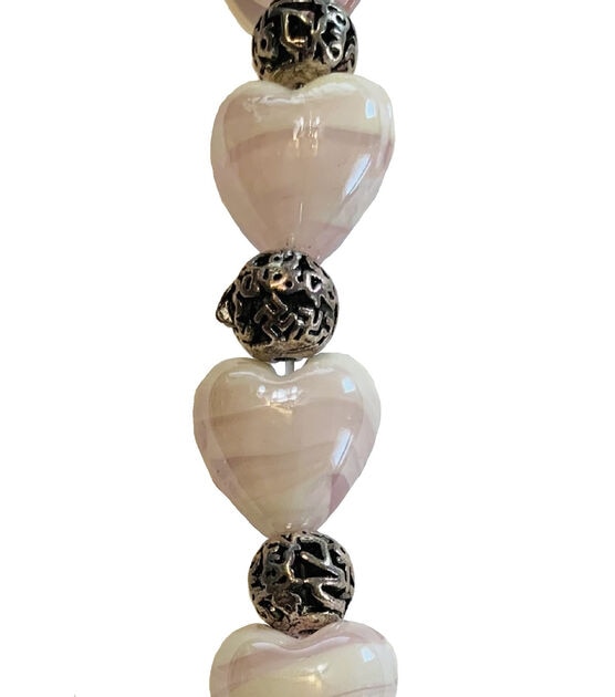 7" White Heart Glass Bead Strand by hildie & jo, , hi-res, image 2