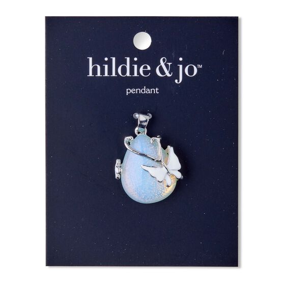 Teardrop Stone Pendant With White Butterfly by hildie & jo