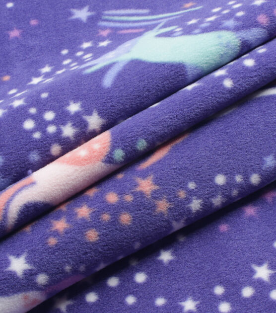 Unicorns in Sky on Purple Anti Pill Fleece Fabric, , hi-res, image 3