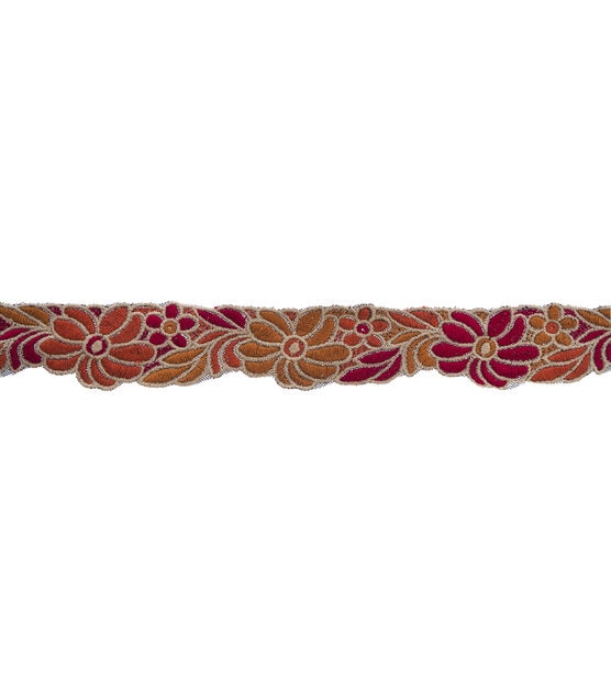 Simplicity Thick Yarn Embroidered Trim 2'' Yellow & Red Floral