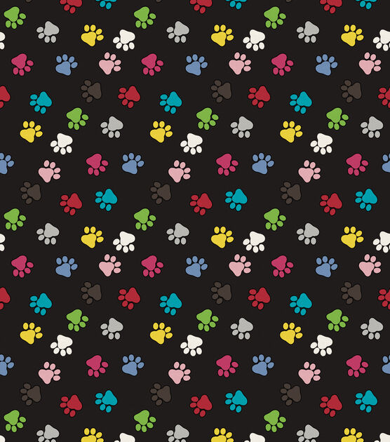 Novelty Cotton Fabric Multi Colors Paws on Black, , hi-res, image 2