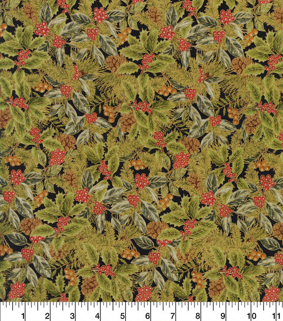Robert Kaufman Glitter Pine & Berry Christmas Metallic Cotton Fabric, , hi-res, image 2
