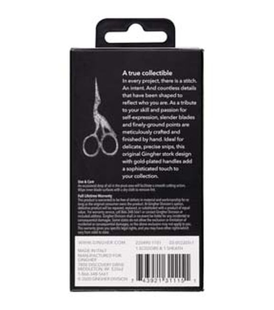 Gingher Gold Handled Stork Embroidery Scissors 3-1/2" with Leather Sheath, , hi-res, image 4