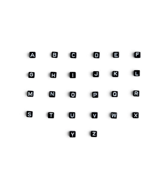 4mm x 7mm Black Alphabet on White Plastic Beads 2.3oz by hildie & jo