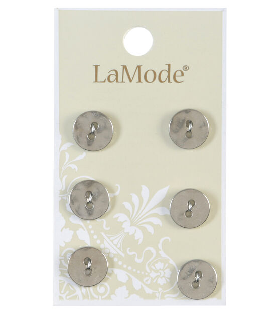 La Mode 7/16" Silver Metal 2 Hole Buttons 6pk