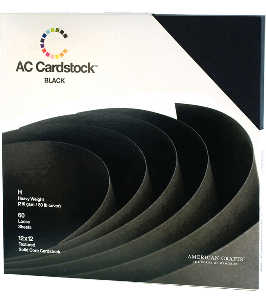 American Crafts 60 Sheet 12" x 12" Textured Solid Core Cardstock 80lb, Black, swatch