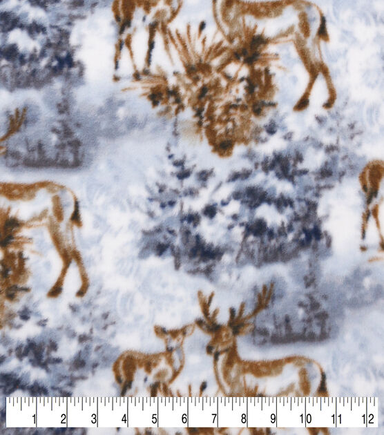 Baby Deer on Snow Anti Pill Fleece Fabric, , hi-res, image 2