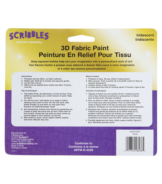 Scribbles Dimensional Fabric Paint 1 Ounce Iridescent, , hi-res, image 3