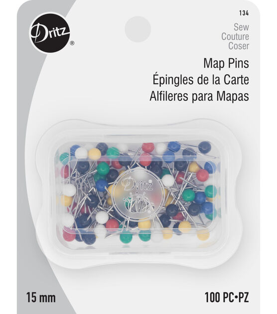 Dritz 15mm Map Pins, Assorted, 100 pc