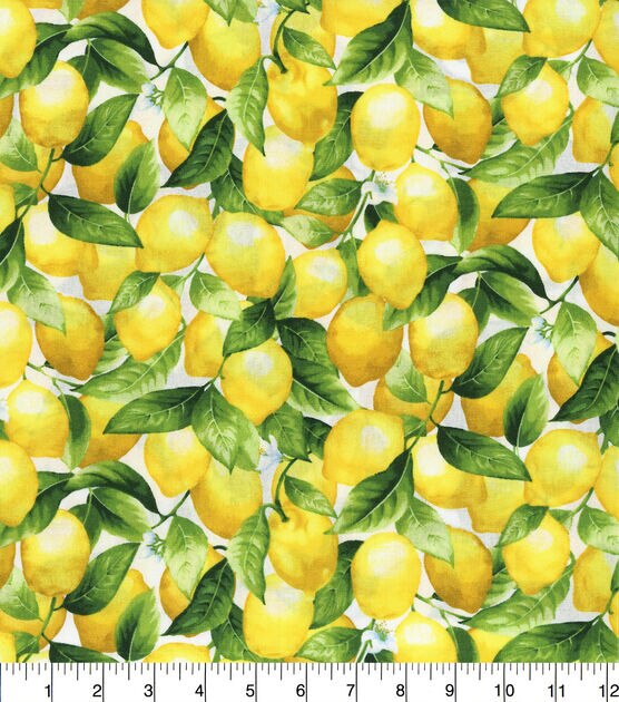 Hi Fashion Packed Lemons On White Premium Print Cotton Fabric, , hi-res, image 2
