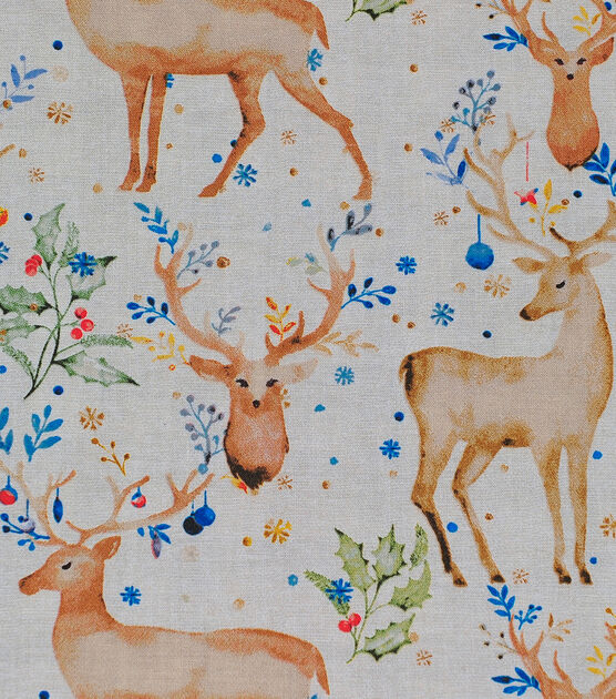 Watercolor Deer Christmas Cotton Fabric, , hi-res, image 2