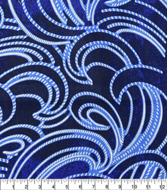 Large Scale Dotted Waves Blue Novelty Cotton Fabric, , hi-res, image 2
