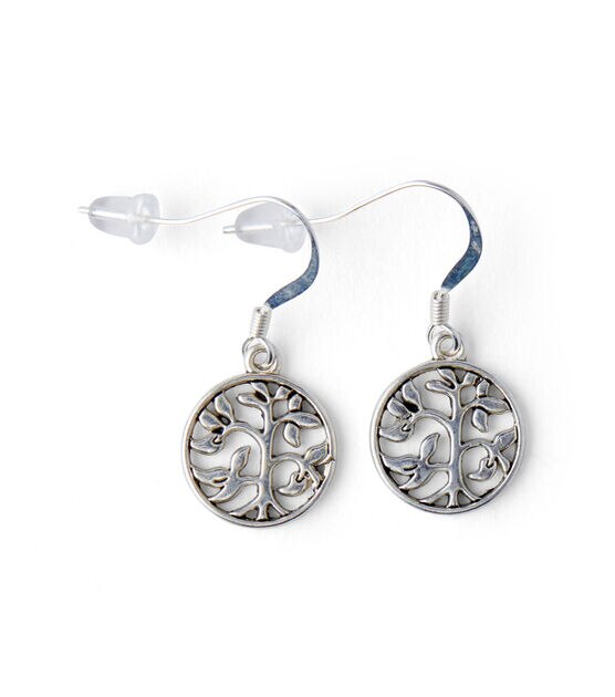 Silver Tree Circle Dangle Metal Earrings by hildie & jo, , hi-res, image 2