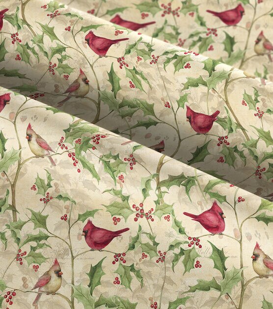Susan Winget Cardinal on Vines Christmas Cotton Fabric, , hi-res, image 3