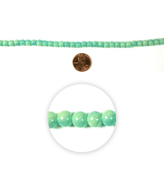 12" Mint Green Marble Round Glass Strung Beads by hildie & jo