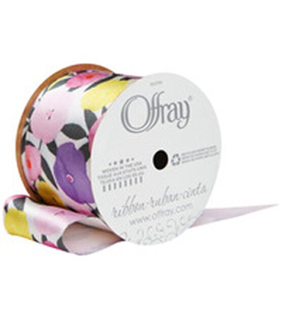 Offray 2.25"x9' Wild Orchid Wired Edge Floral Satin Wired Edge Ribbon