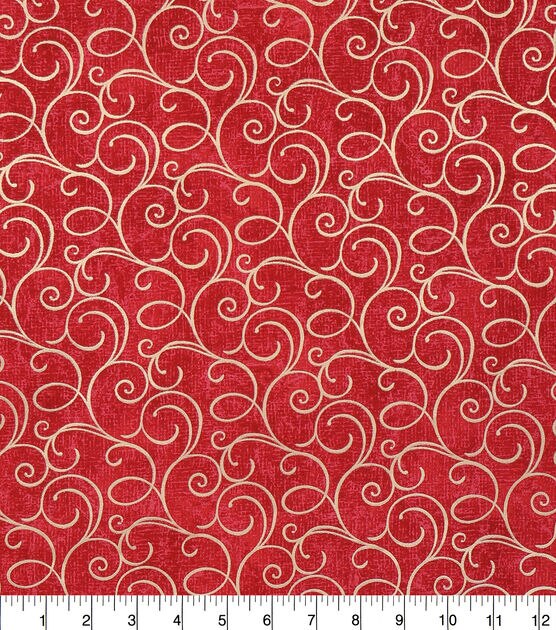 Swirls on Red Quilt Foil Cotton Fabric by Keepsake Calico, , hi-res, image 2
