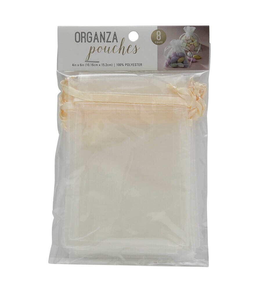 Wyla 4"x6" Organza Pouch 8pk, Ivory, swatch