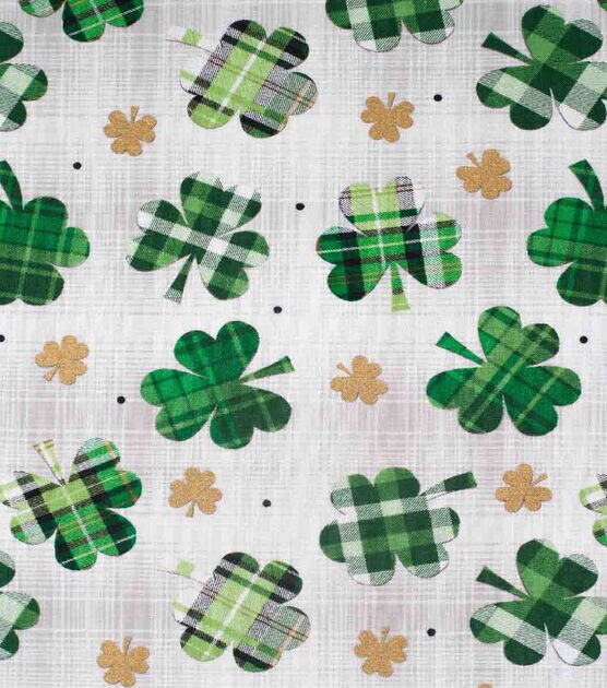 Shamrocks & Dots White St. Patrick's Day Metallic Cotton Fabric