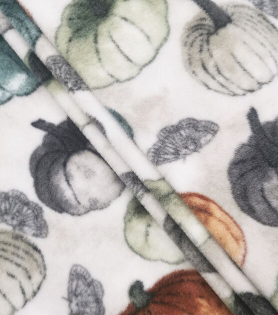 Pumpkins on White Anti Pill Fleece Fabric, , hi-res, image 2