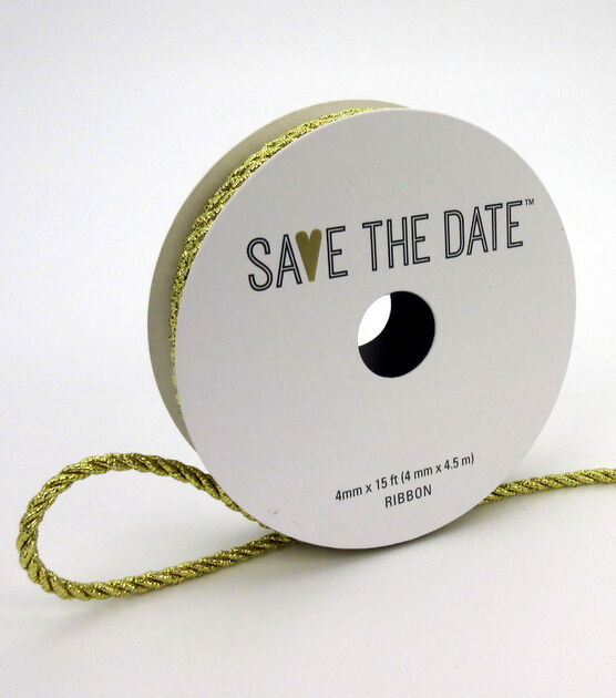 Save the Date 4mm x 15' Metallic Gold Cord Ribbon