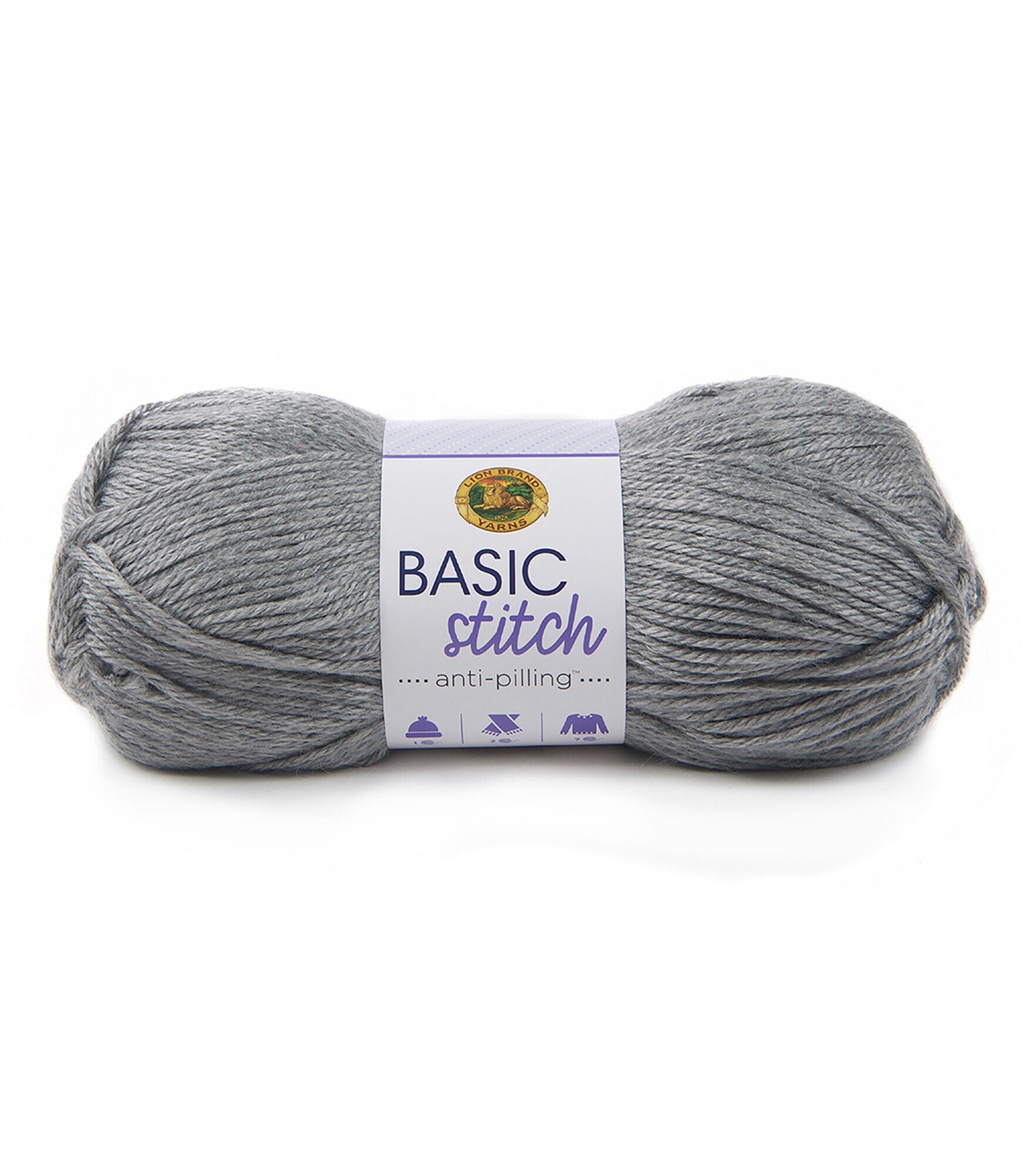 Lion Brand Basic Stitch Anti Pilling Worsted Acrylic Yarn, Silver Heather, hi-res
