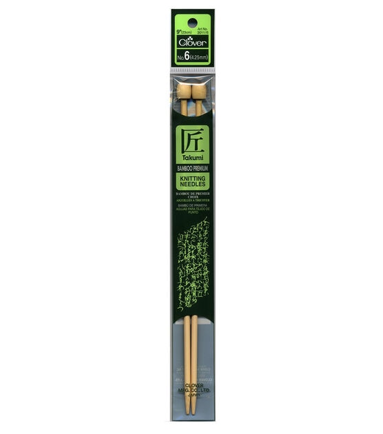 Clover 9" Bamboo Size 6 Single Point Knitting Needle Set