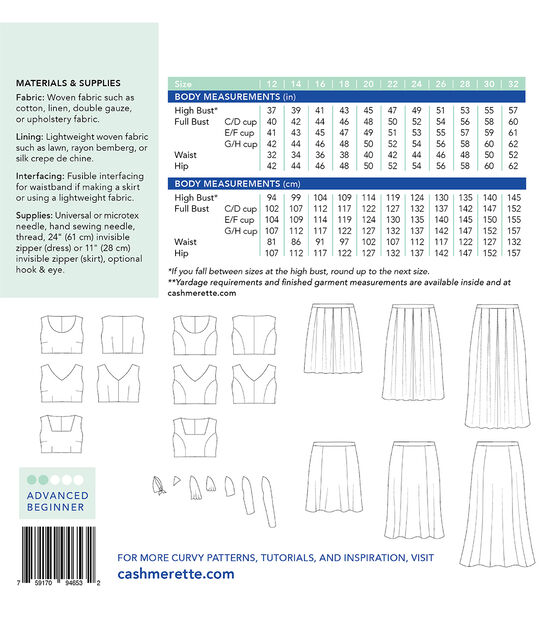 Cashmerette Size 12 to 32 Women's Upton Dress & Skirt Sewing Pattern, , hi-res, image 2