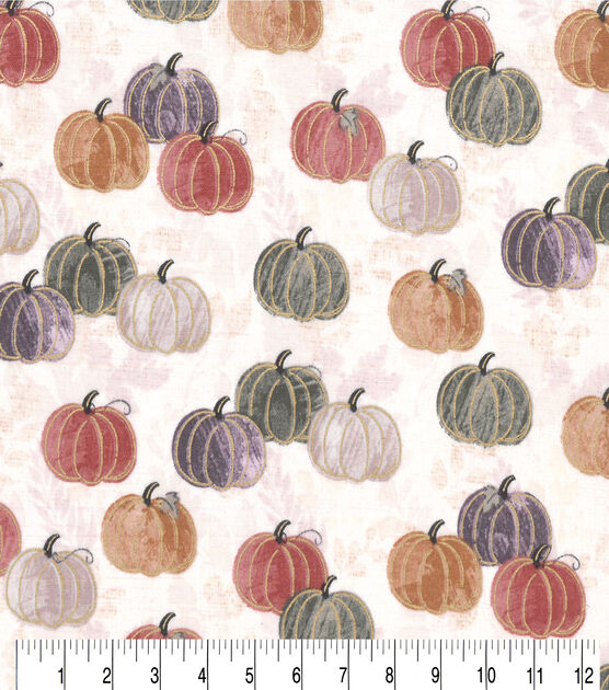 Watercolor Pumpkins Harvest Metallic Cotton Fabric, , hi-res, image 2
