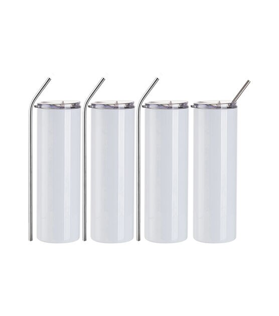 Craft Express 30oz White Skinny Tumbler With Straw 4pk