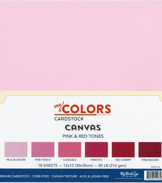My Mind's Eye My Colors Canvas 18 pk Premium Cardstock Pink & Red Tones