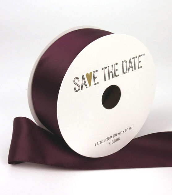 Save the Date 1.5" x 30' Cranberry Satin Ribbon
