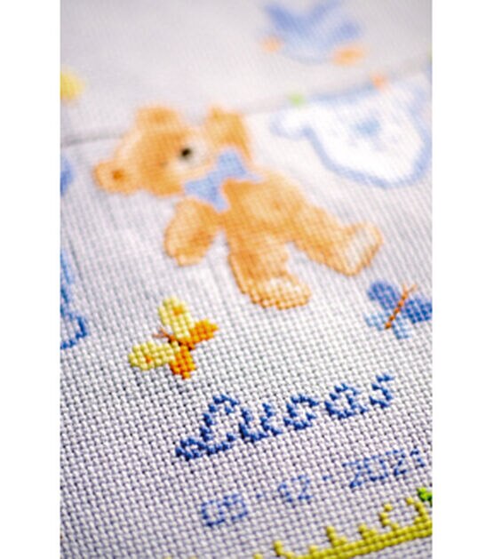 Vervaco 8" x 9" Birth Bear Counted Cross Stitch Kit, , hi-res, image 1