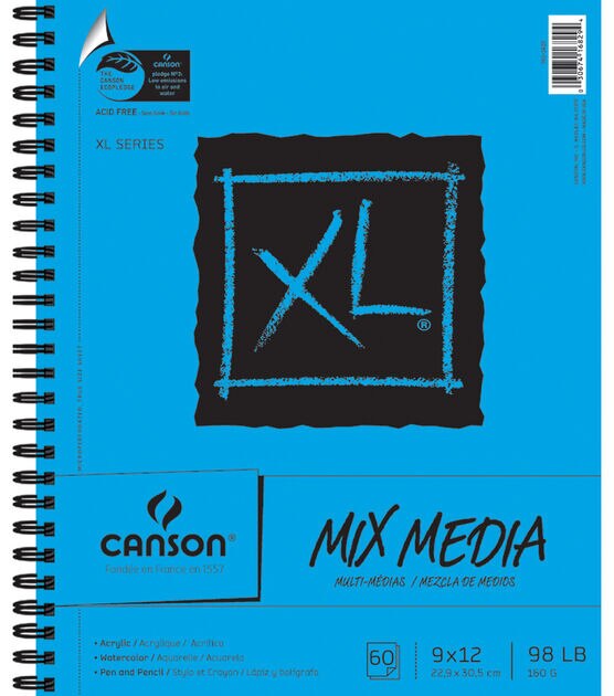 Canson XL Spiral Multi Media Paper Pad 9"X12" 60 Sheets