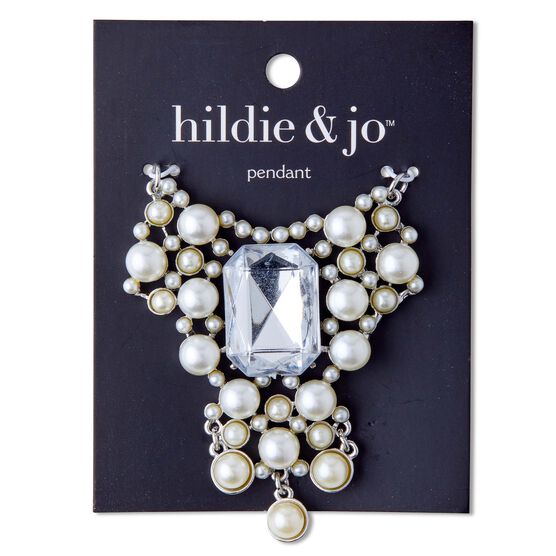 2" Silver Pearl Pendant With Emerald Cut Crystal by hildie & jo