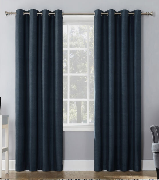 S Lichtenberg Navy Blue Grommet Curtain Panels 50" X 95", , hi-res, image 1