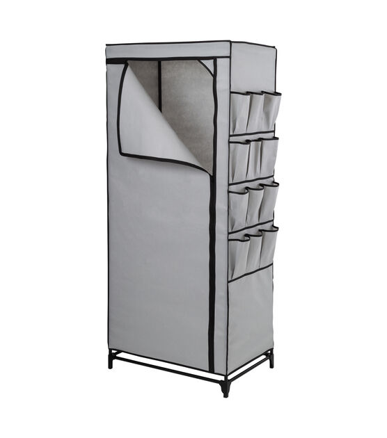Honey Can Do 62" Gray Portable Wardrobe Closet With Cover & Side Pockets, , hi-res, image 6