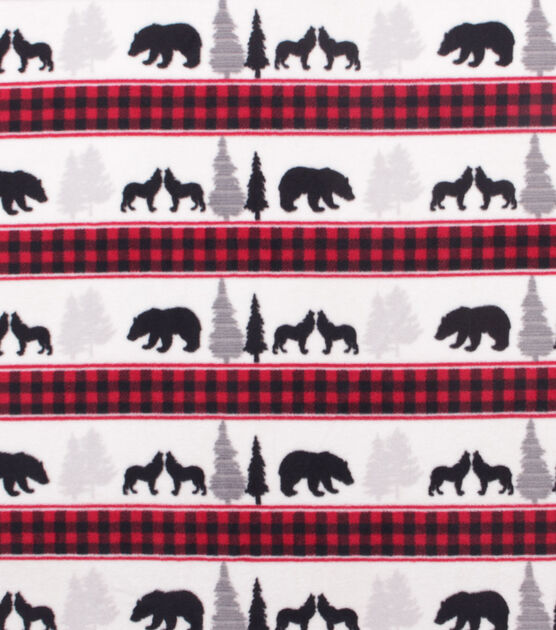 Bear & Wolf Striped Anti Pill Fleece Fabric, , hi-res, image 2