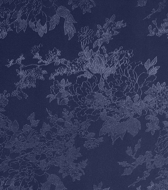 Navy Solid Floral Jacquard Silky Fabric