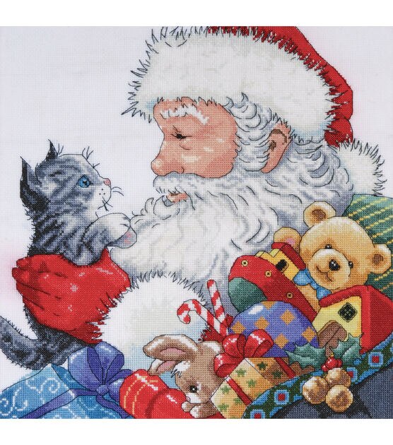 Design Works 13" Santa With Kitten Counted Cross Stitch Kit