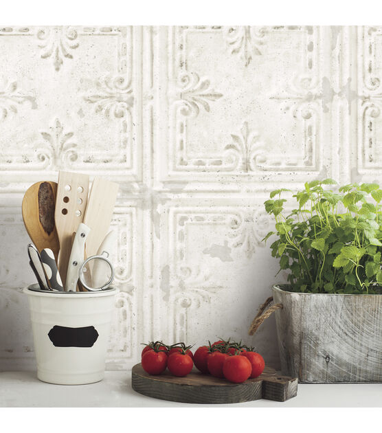 RoomMates Wallpaper White Tin Tile, , hi-res, image 4
