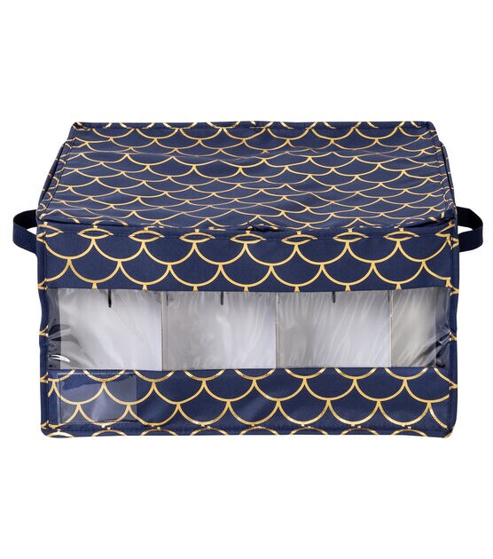 Honey Can Do 18.5" Gold Scallop on Navy Stemware Storage Boxes 2pk, , hi-res, image 10