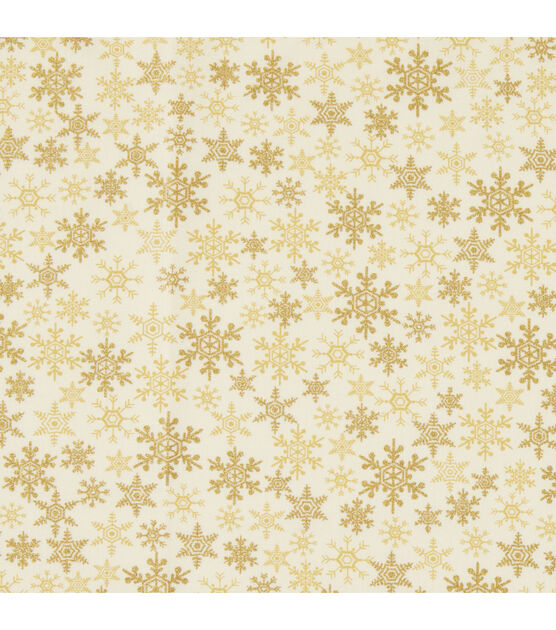 Snowflakes on Tan Christmas Metallic Cotton Fabric