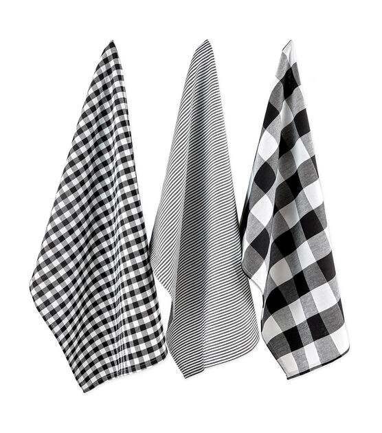 Design Imports Mixed Check Kitchen Towel Set Black & White, , hi-res, image 2