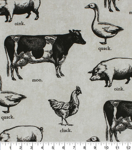 Farm Animal Black Cotton Canvas Fabric, , hi-res, image 2
