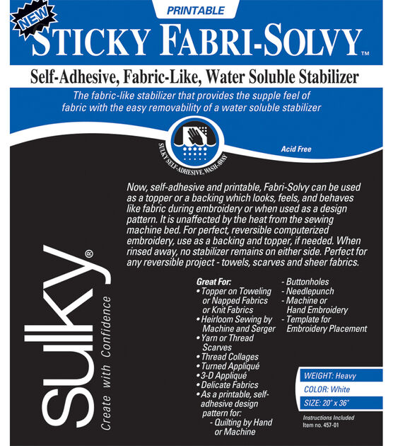 Solvy 20" x 36" Fabric Sticky Stabilizer