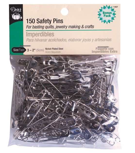 Dritz 2" Safety Pins, Nickel, 150 pc