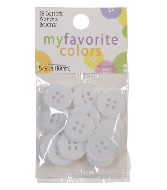 My Favorite Colors 5/8" White Round 4 Hole Buttons 18pk