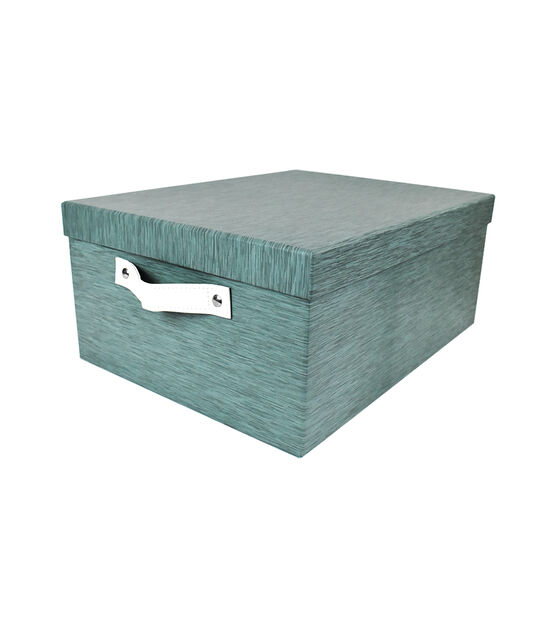 15" Blue Heather Pattern Rectangle Box With Lid & Carrying Handles